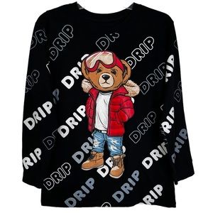 Bailey Apparel Drip Teddy Bear Long Sleeve Graphic T-Shirt Black Boy’s L 14-16